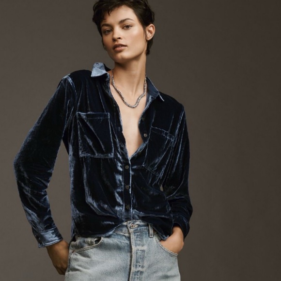 NWT Anthropologie Pilcro The Hadley Relaxed Buttondown Shirt:Velvet Edition XS - Picture 5 of 12